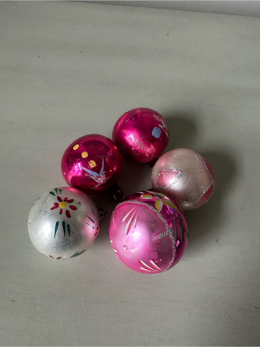 Antique Poland painted glass Christmas ornament lot